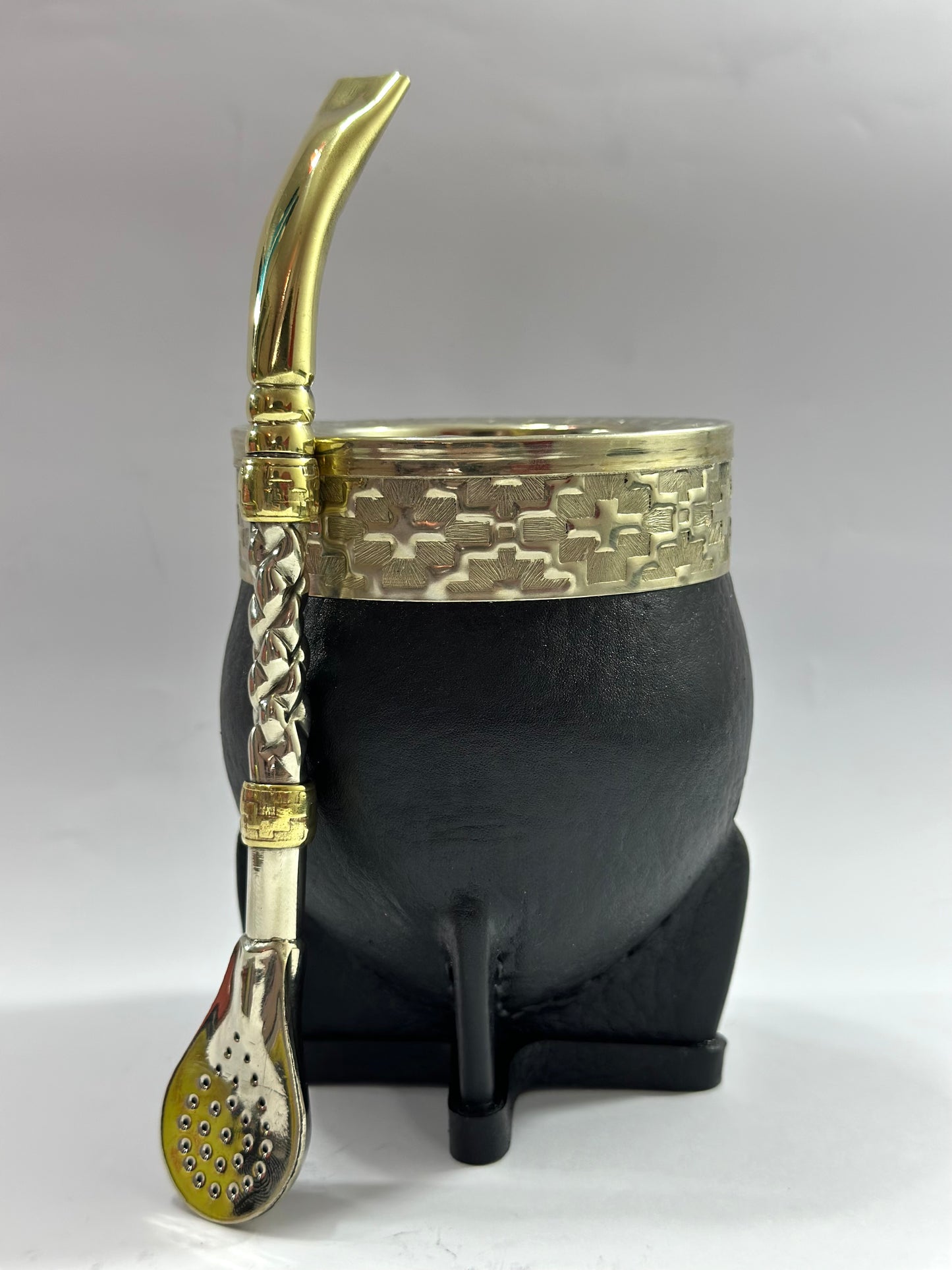 Mate Imperial Negro de Calabaza #1 + Bombillón de Alpaca Trenzada pico de Loro