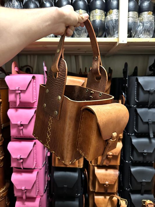 Matera de cuero Premium 4 compartimentos Cuero Café