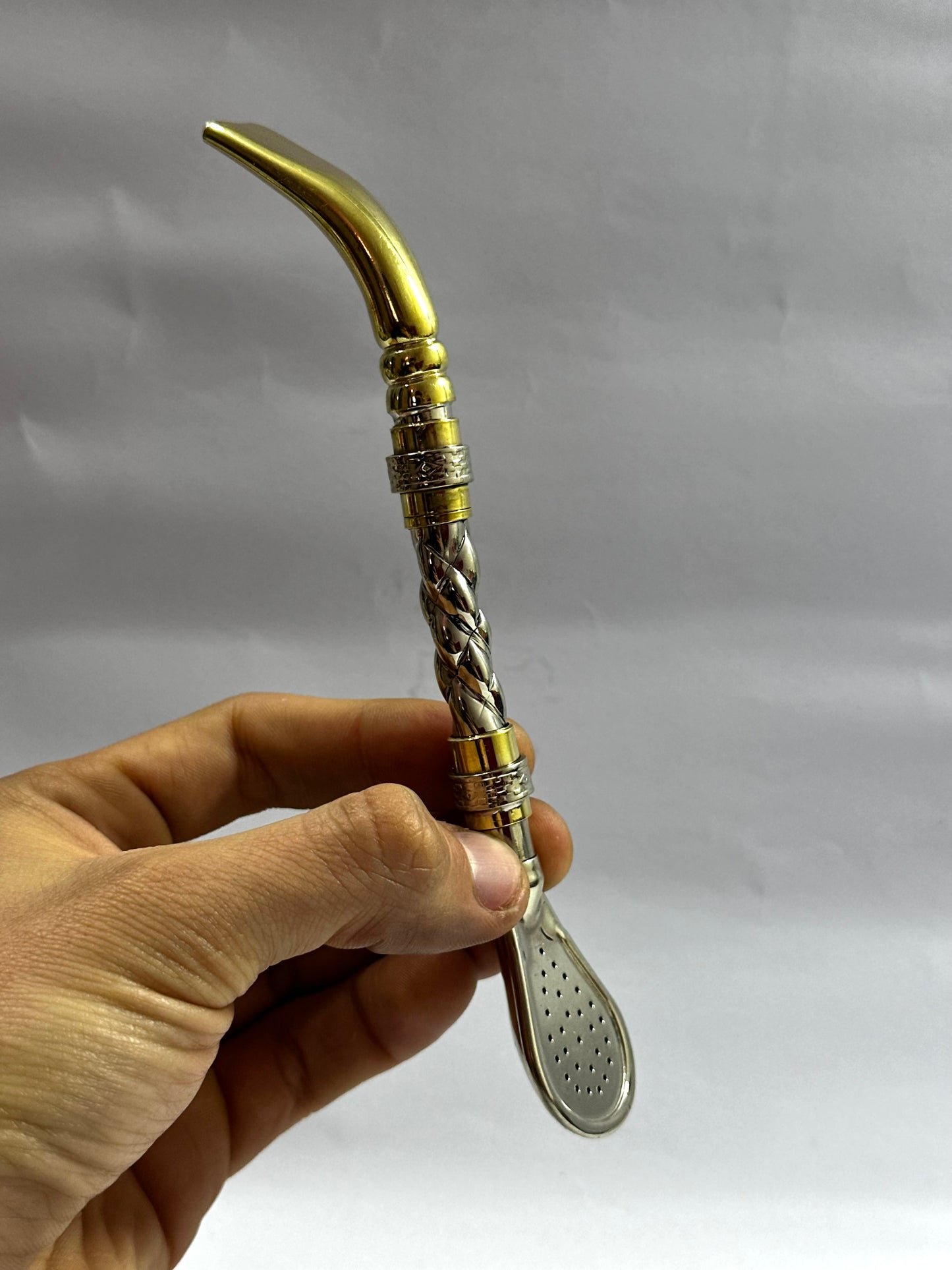 Mate Imperial Calabaza Café Borravino Diseño 1 + Bombillon Artesanal Alpaca Trenzada Pico Loro Bronce Filtro Argentino