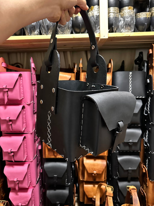 Matera de cuero Premium 4 compartimentos Cuero Negro