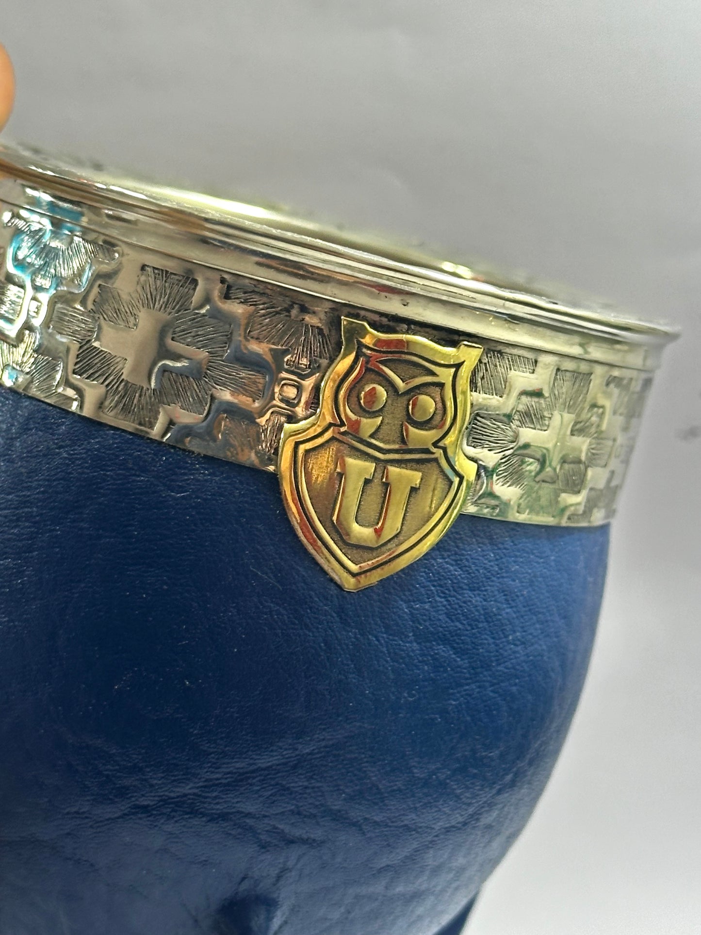 Mate Imperial Azul de Calabaza Personalizado Universidad De Chile+ Bombillon de Alpaca trenzada personalizado