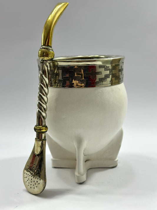 Mate Imperial Acero Blanco virola cincelada Diseño #1