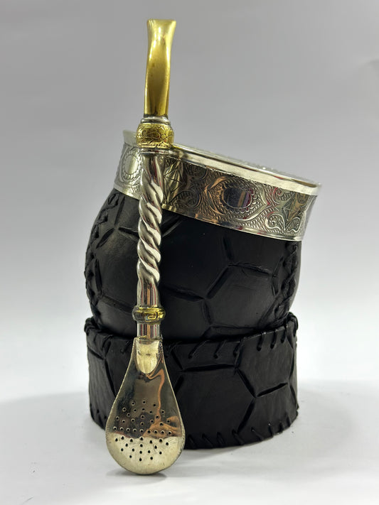 Mate Criollo Premium De Calabaza  Cuero Labrado Diseño Balón Fútbol