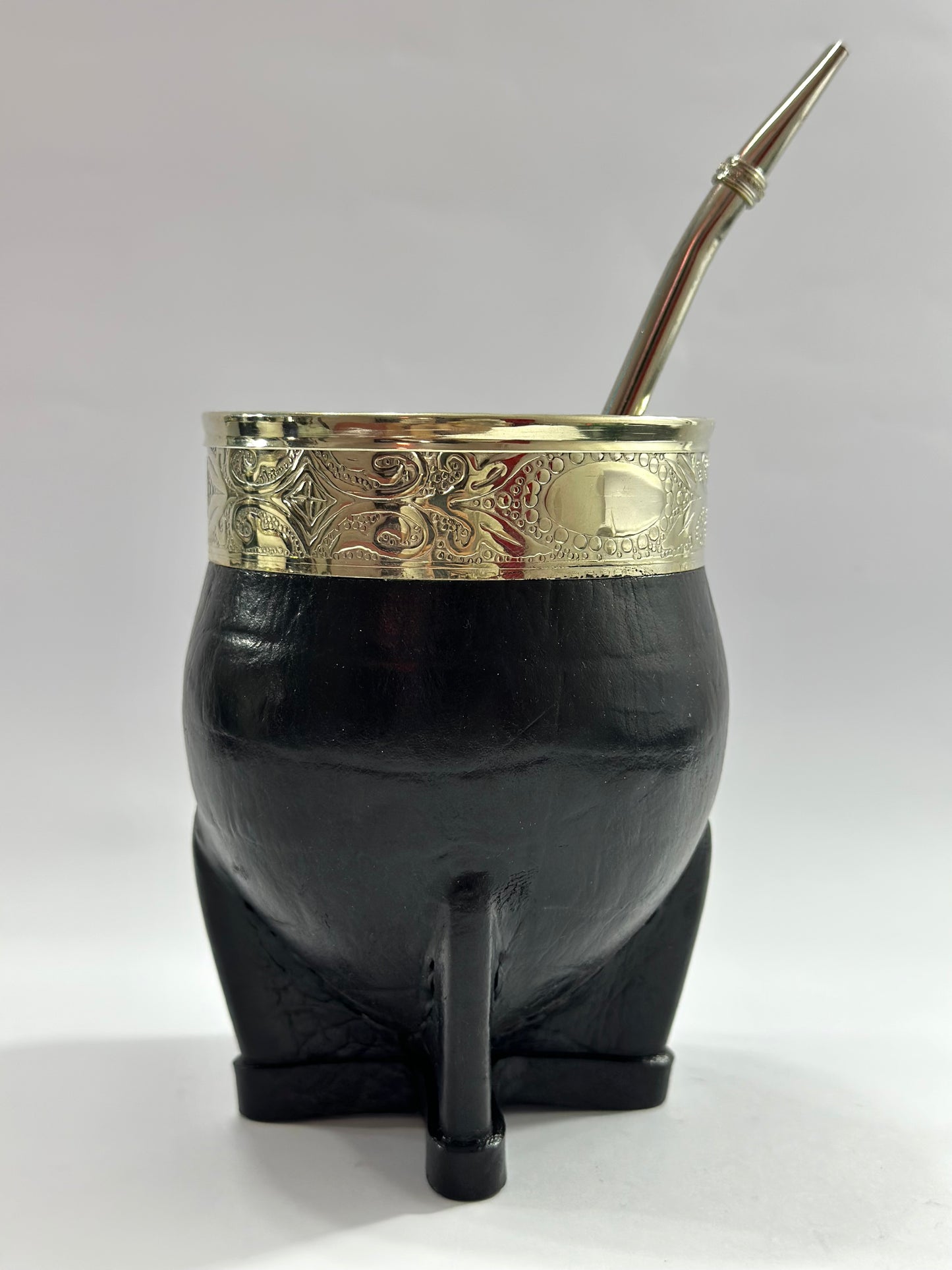 Mate imperial Negro Cuero Croco de calabaza #2 + Bombilla de Acero Tradicional