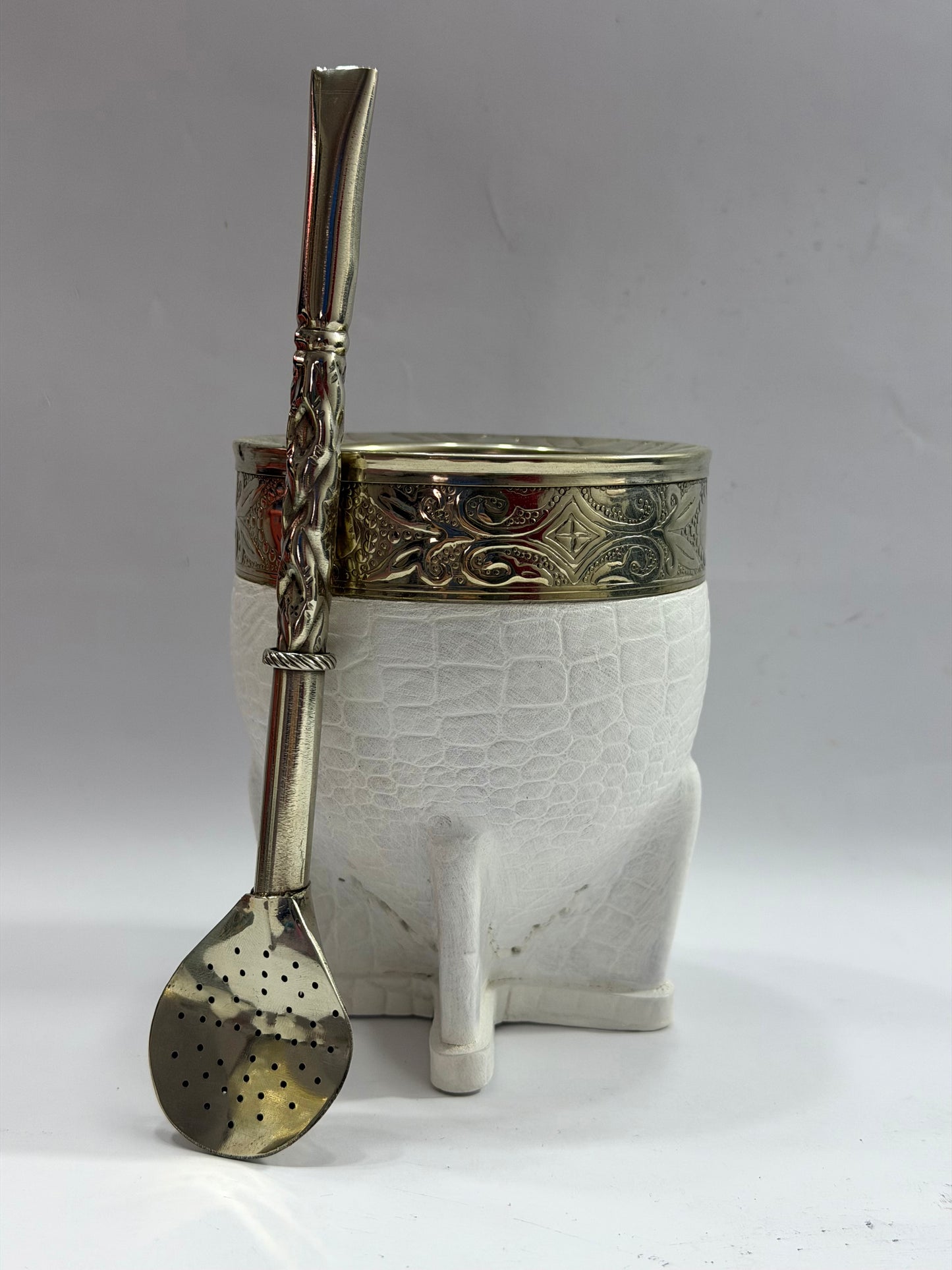 Mate imperial Blanco de calabaza Cuero Croco Diseño #2