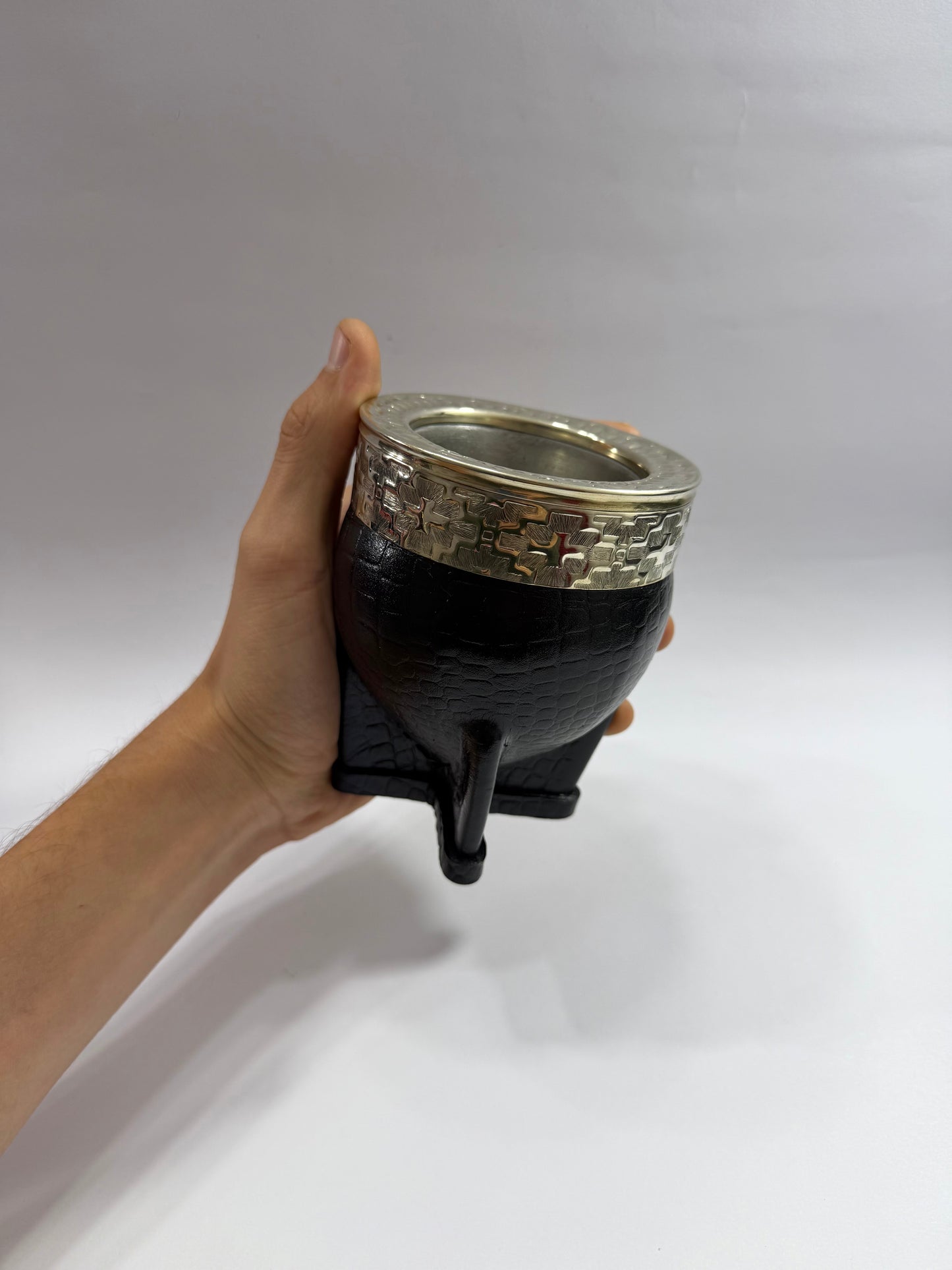 Mate Imperial Interior Acero Inoxidable Cuero Croco Negro  Diseño #1