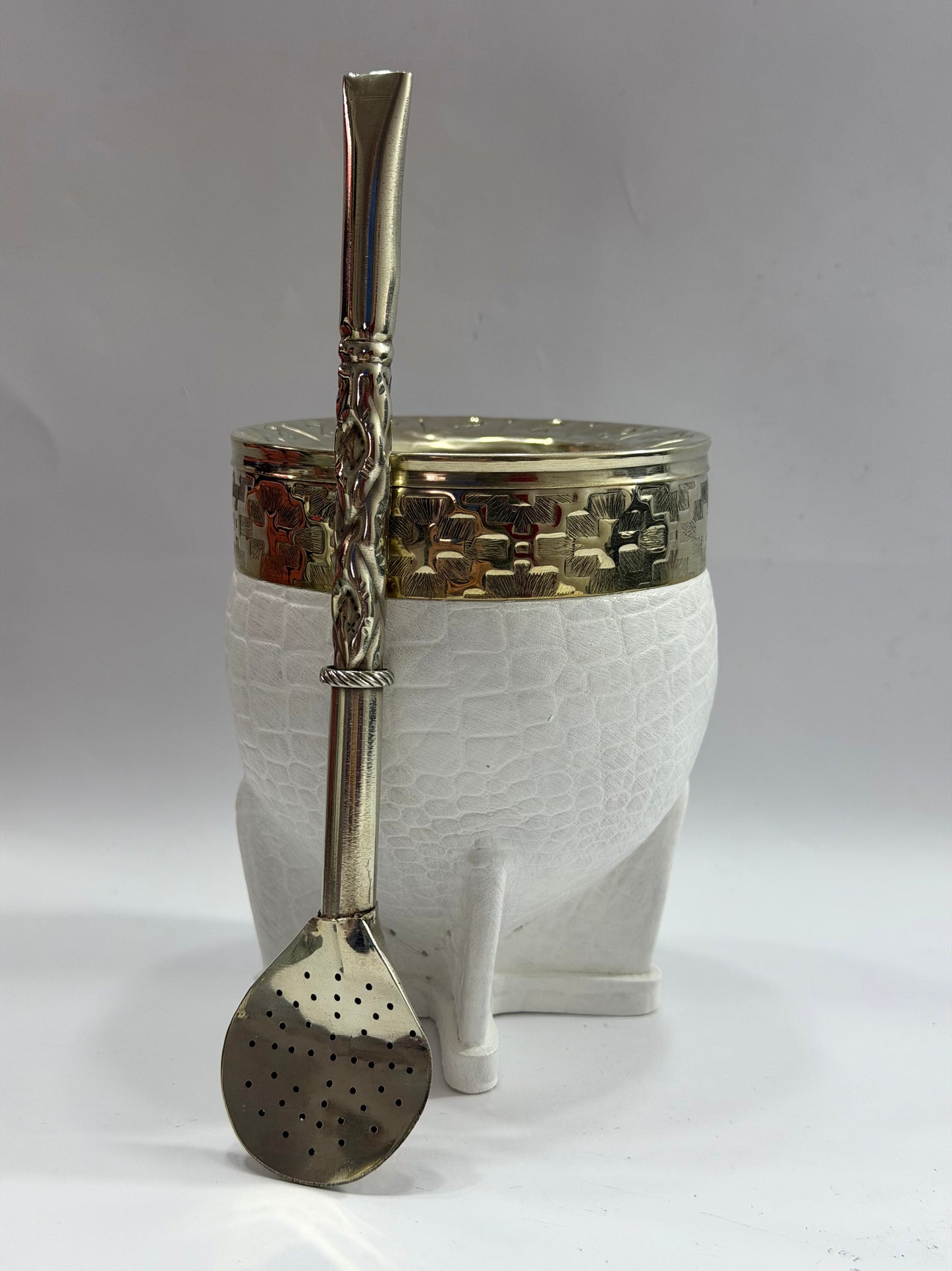 Mate imperial Blanco de calabaza Cuero Croco Diseño #1
