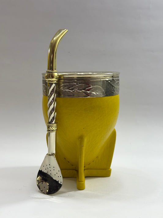 Mate imperial Amarillo de calabaza Virola Cincelada Modelo #4