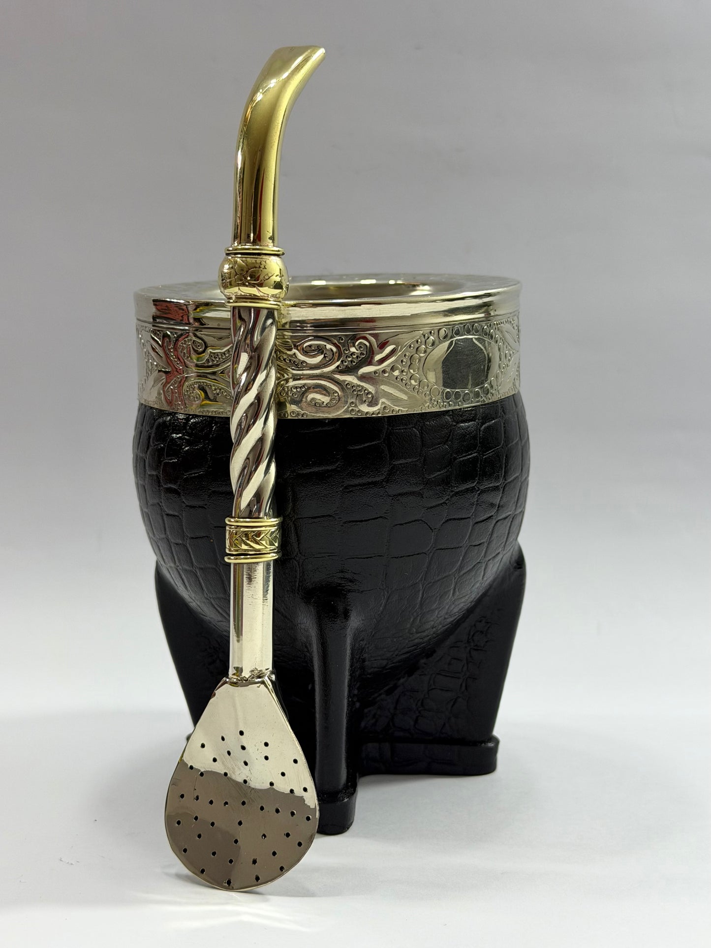Mate Imperial Interior Acero Inoxidable Cuero Croco Negro  Diseño #2