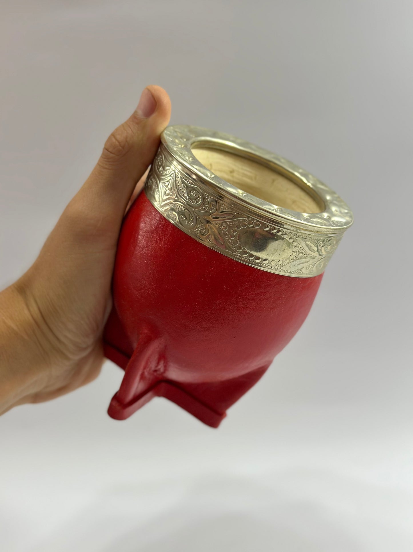 Mate Imperial Rojo De Calabaza Virola Cincelada Diseño #2