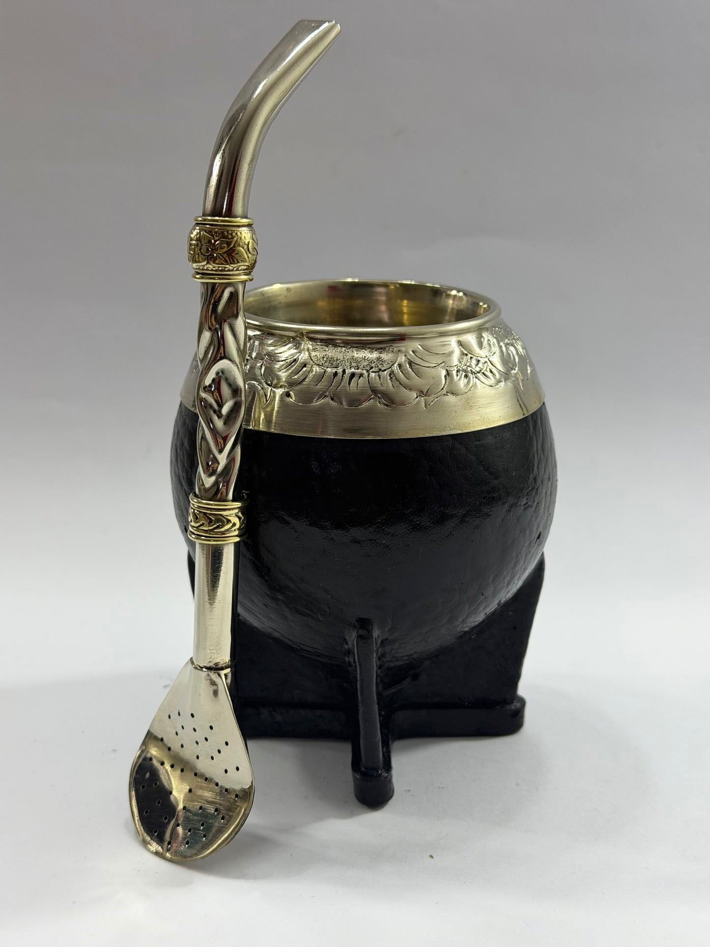 Mate Torpedo Negro De Calabaza cincelado Lacre