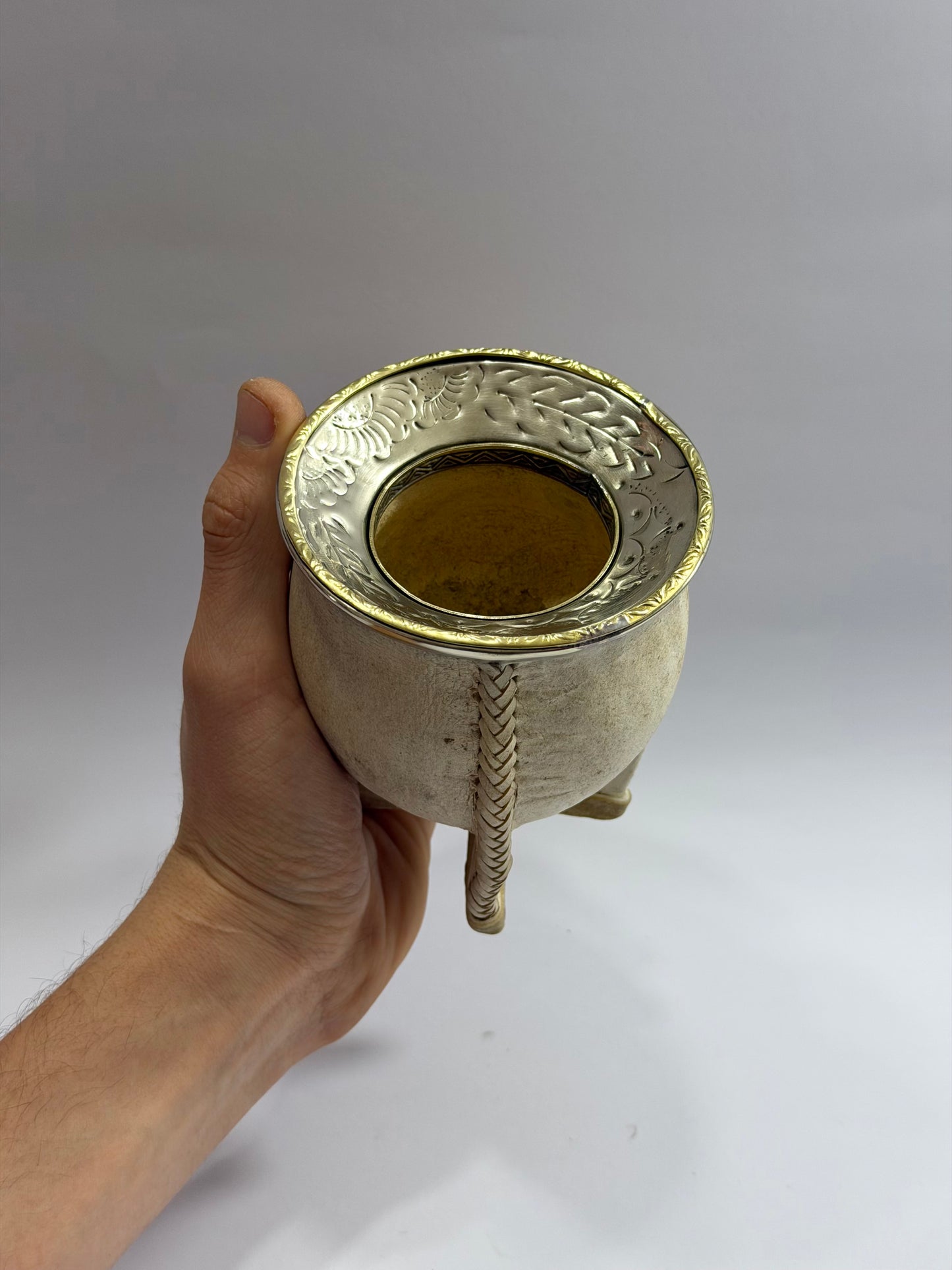 Mate Camionero Premium de Calabaza en cuero crudo y costura en Tiento