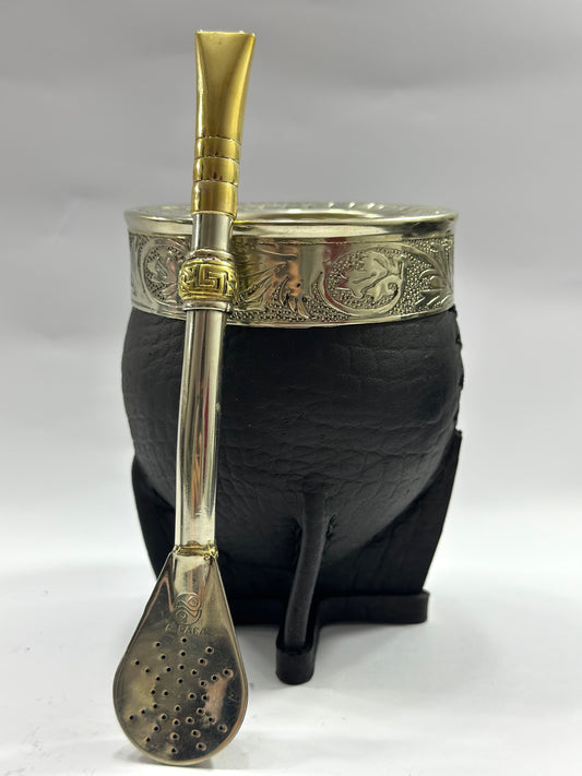 Mate imperial Negro de calabaza Cuero Croco Diseño #1