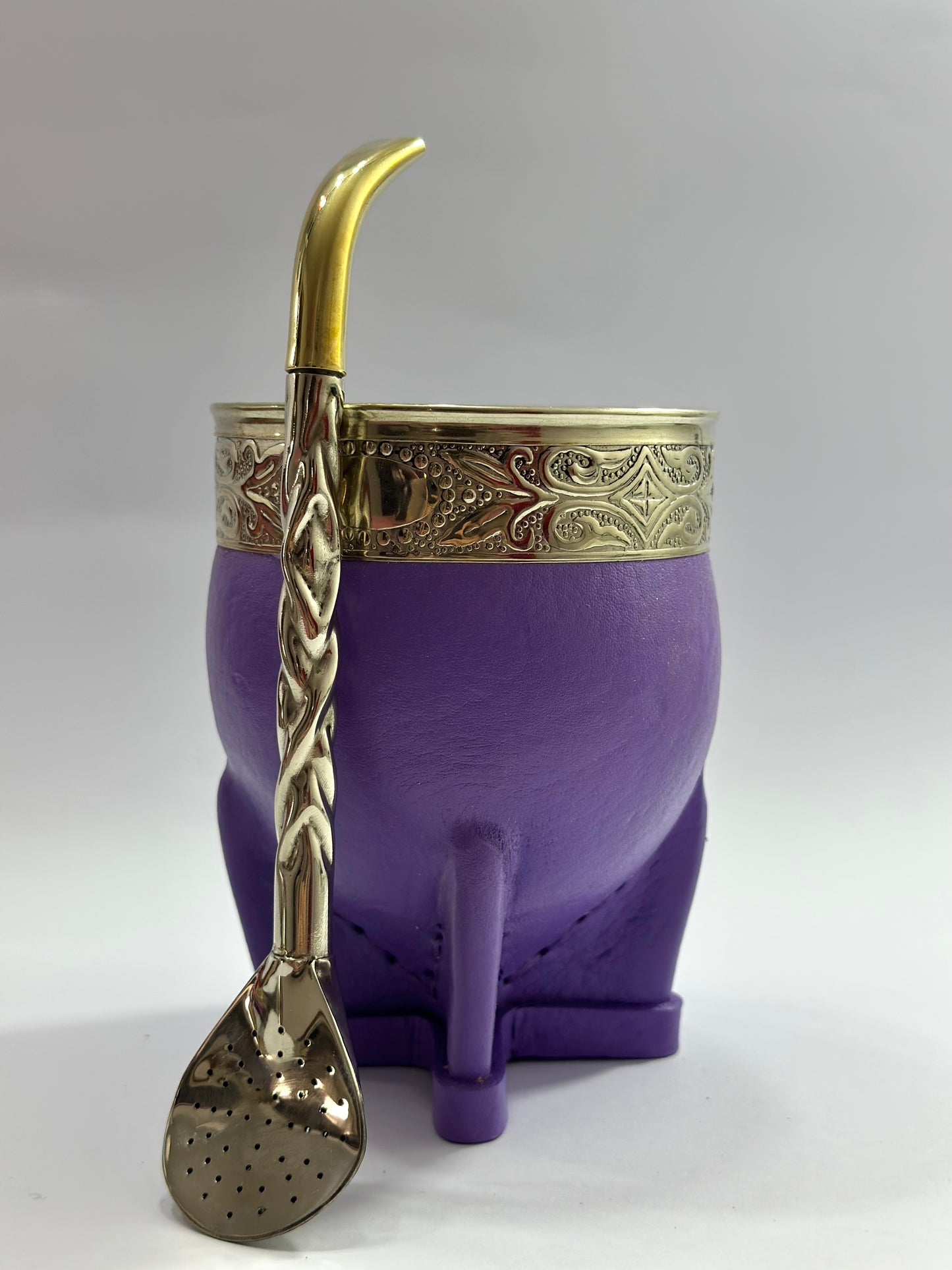 Mate Imperial Lila De Calabaza Virola cincelada Diseño #2