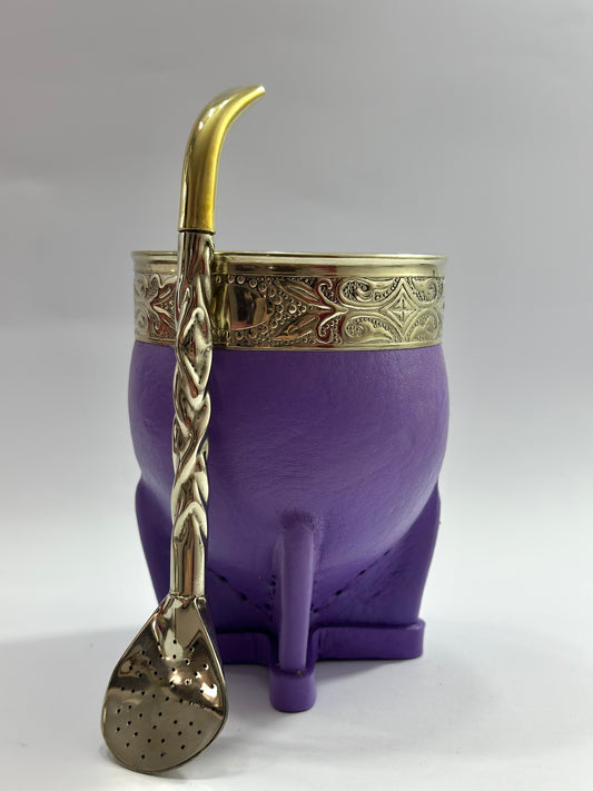 Mate Imperial Lila De Calabaza Virola cincelada Diseño #2