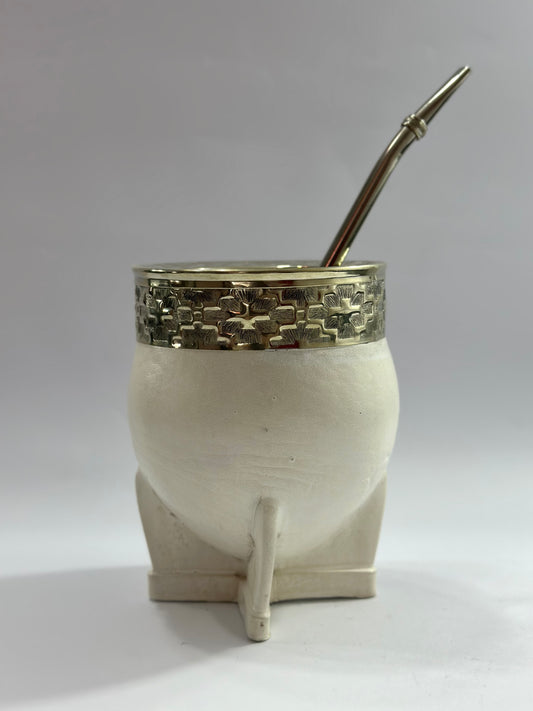 Mate imperial Blanco de Calabaza #1 + Bombilla de Acero Tradicional