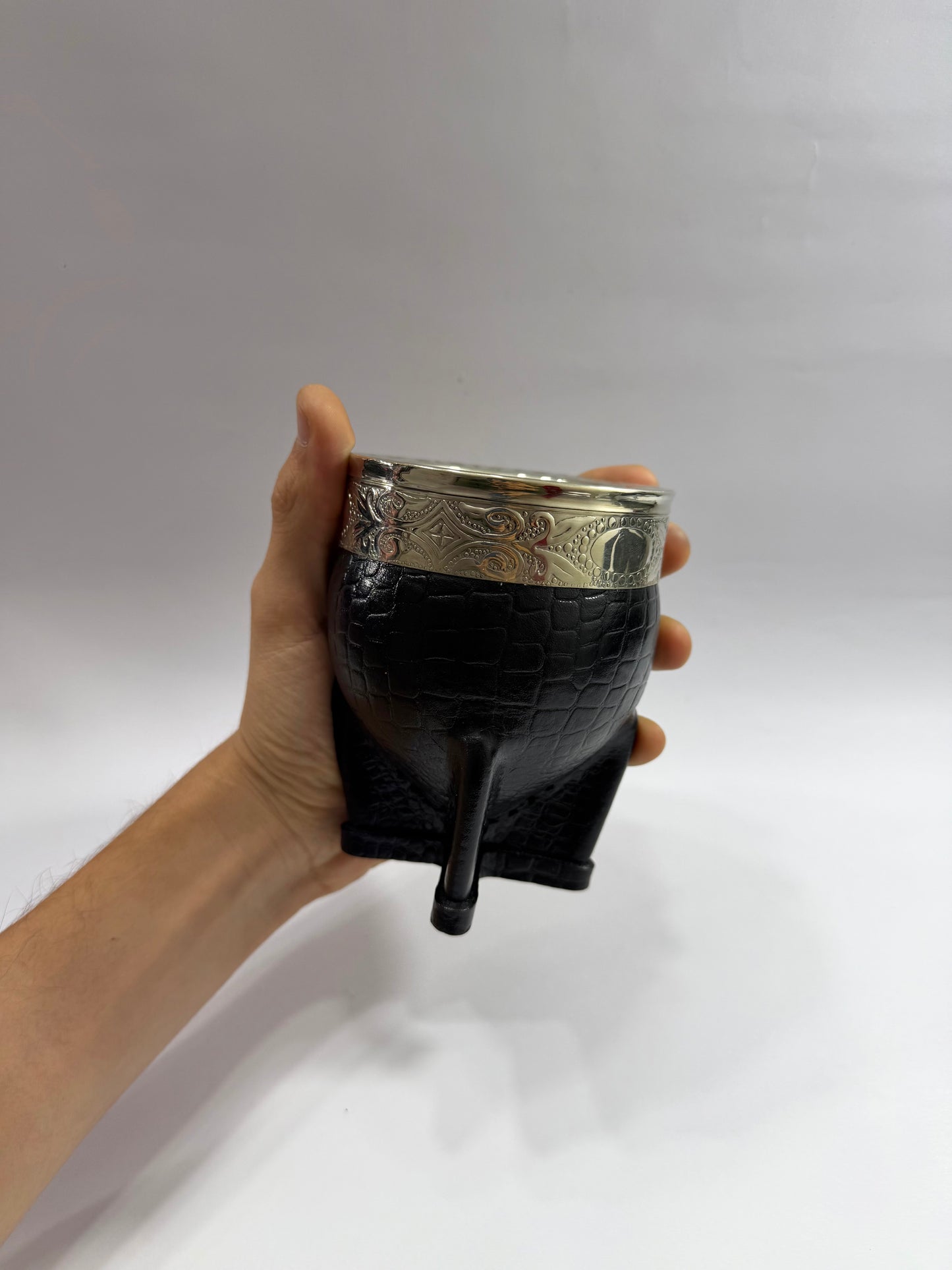 Mate Imperial Interior Acero Inoxidable Cuero Croco Negro  Diseño #2