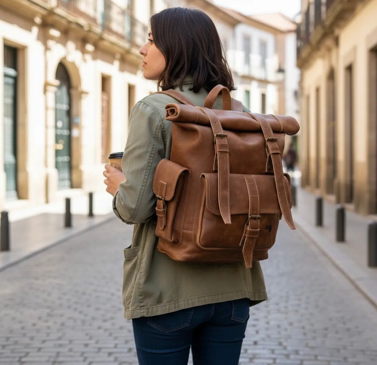 Mochila De Cuero Viajera Zona Gaucha
