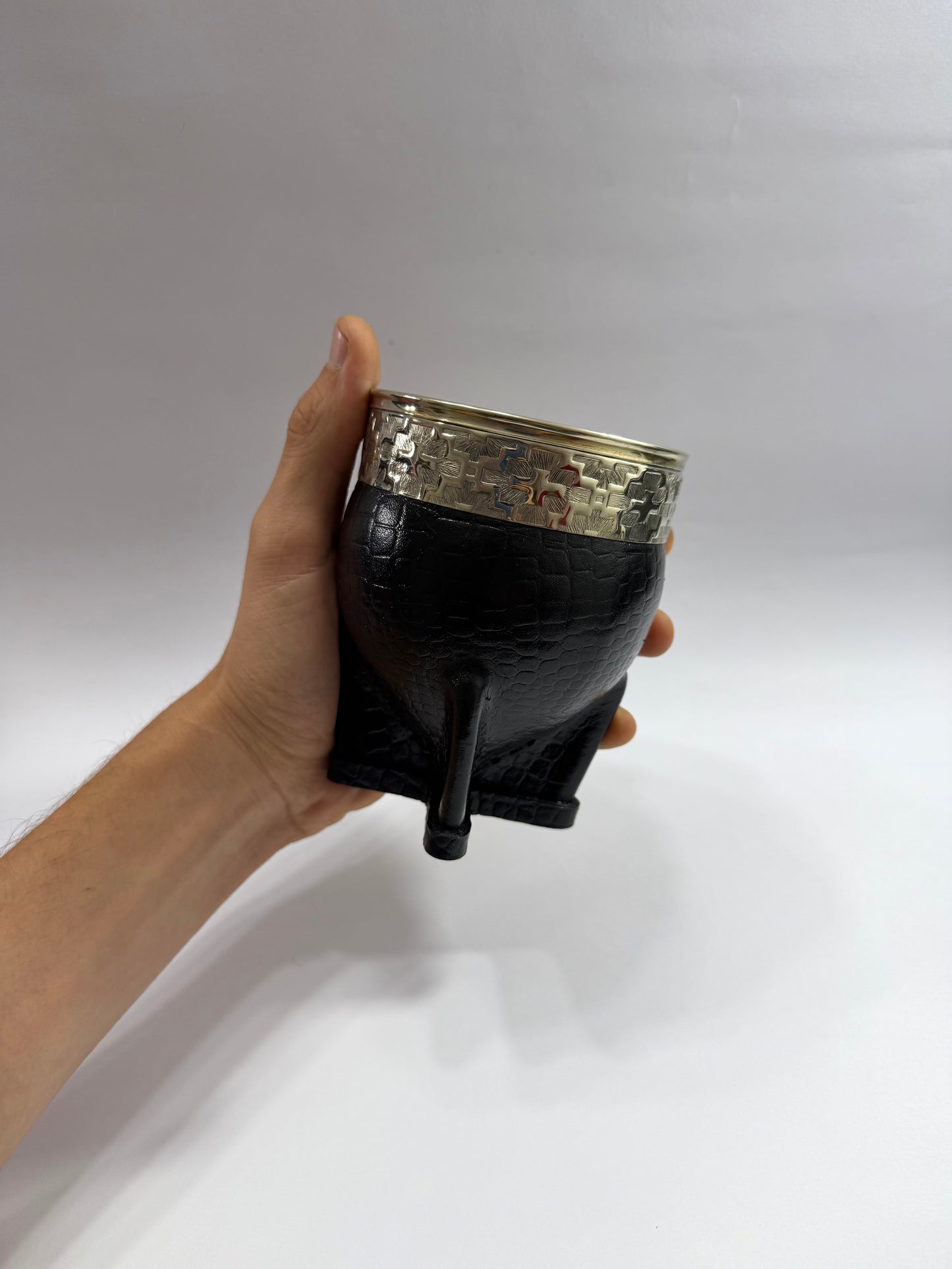Mate Imperial Interior Acero Inoxidable Cuero Croco Negro  Diseño #1