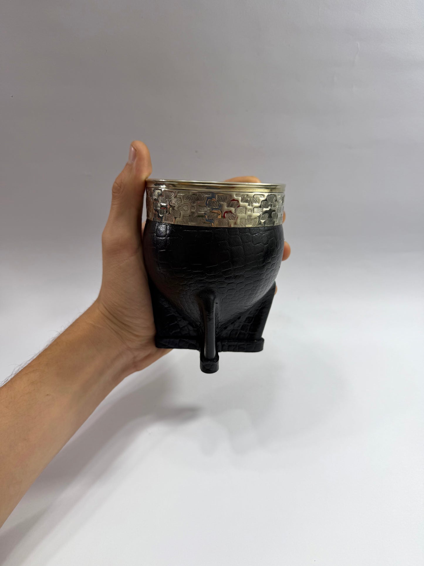 Mate Imperial Interior Acero Inoxidable Cuero Croco Negro  Diseño #1
