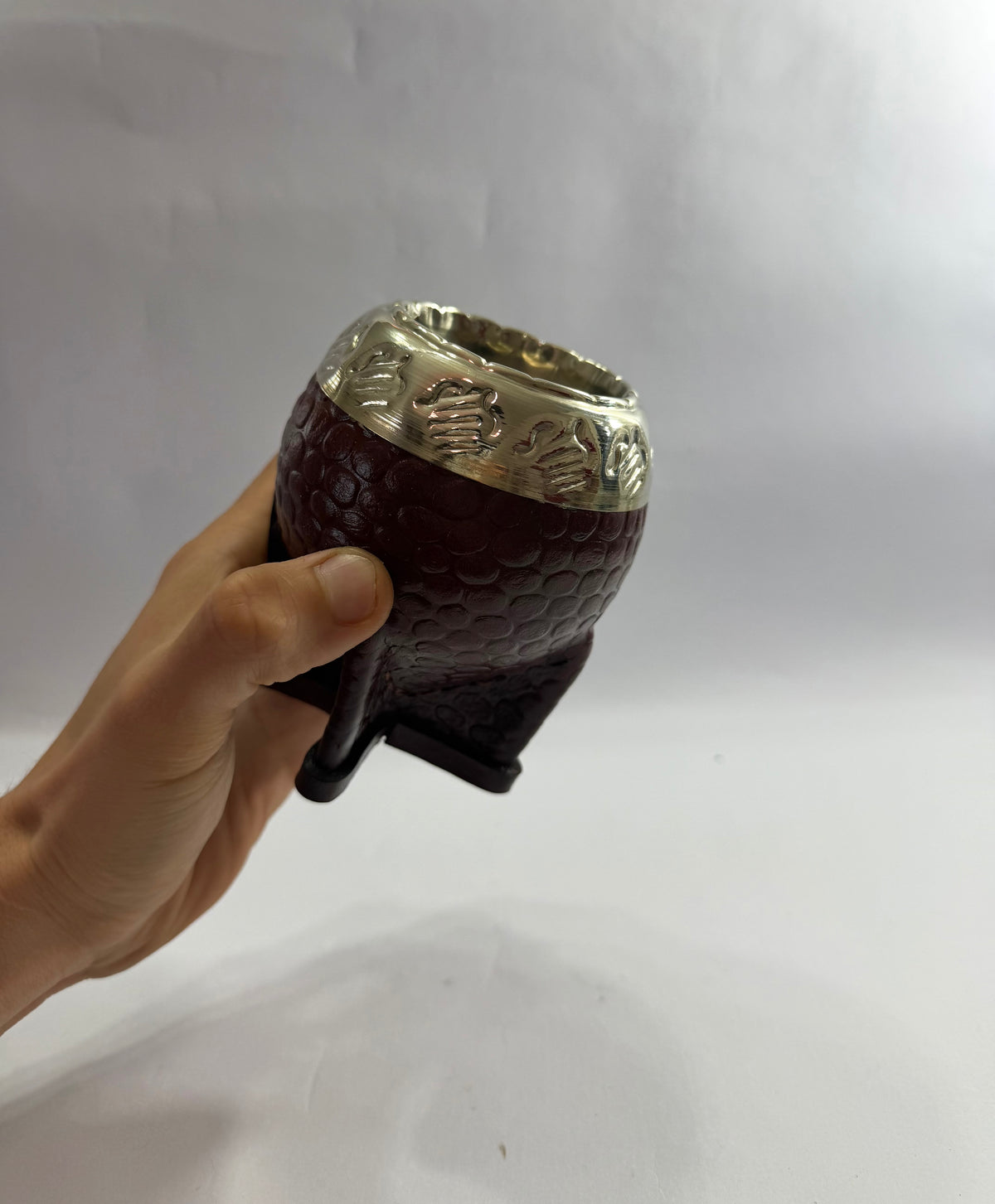 Mate Torpedo Café Borravino de Acero trabajado en cuero croco + Virola Uruguaya