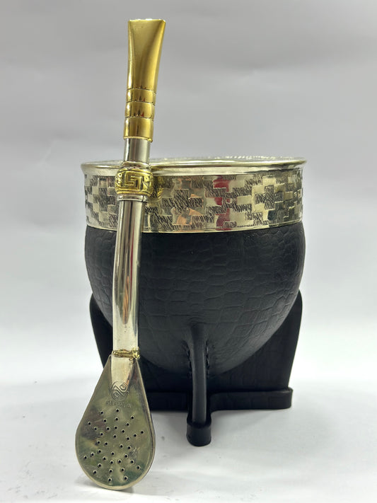 Mate imperial Negro de calabaza Cuero Croco #2