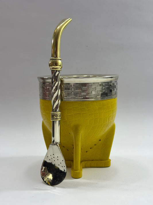 Mate Imperial Cuero Croco Amarillo Diseño #1