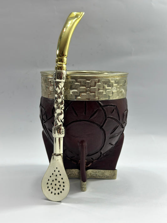 Mate Imperial Premium Café Borravino Base reforzada Labrado Diseño Flor