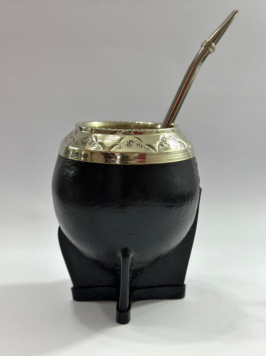 Mate Torpedo Negro de Calabaza + Bombilla de Acero Tradicional