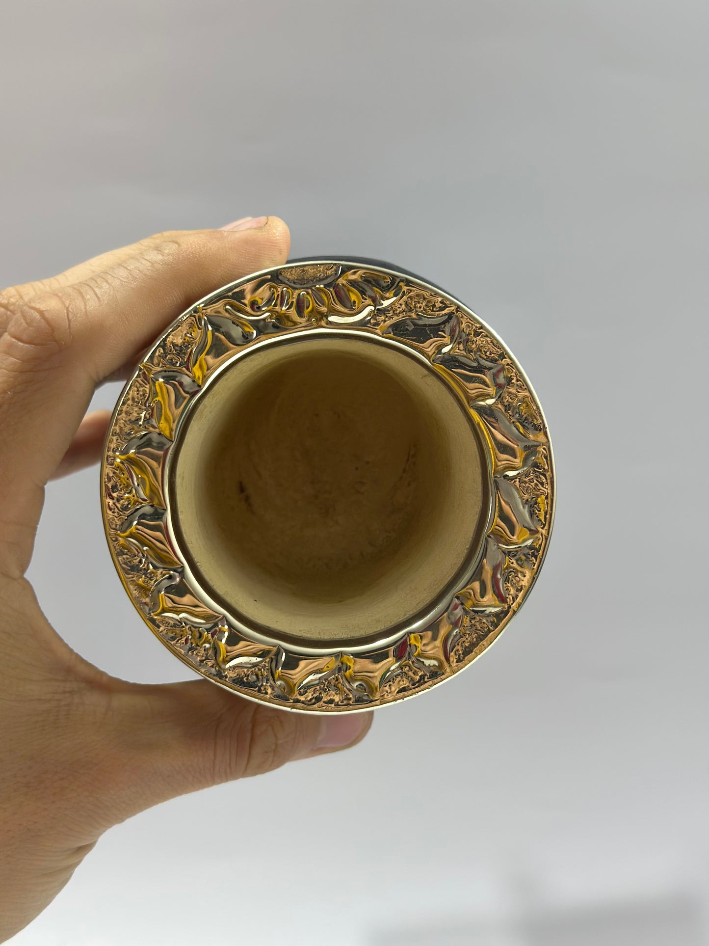 Mate imperial Negro  de calabaza virola Cincelada Modelo #2