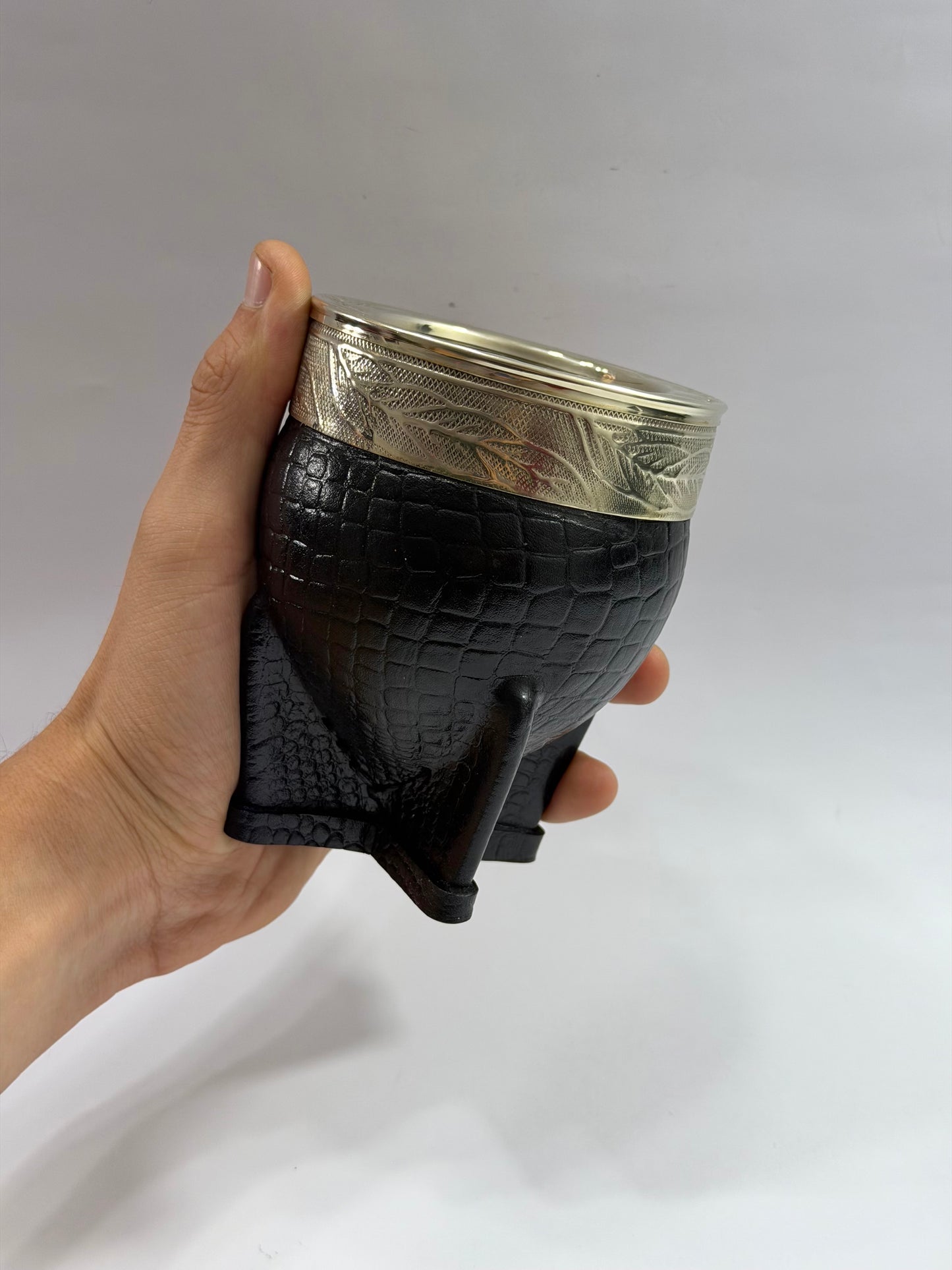 Mate Imperial Interior Acero Inoxidable Cuero Croco Negro  Diseño #4
