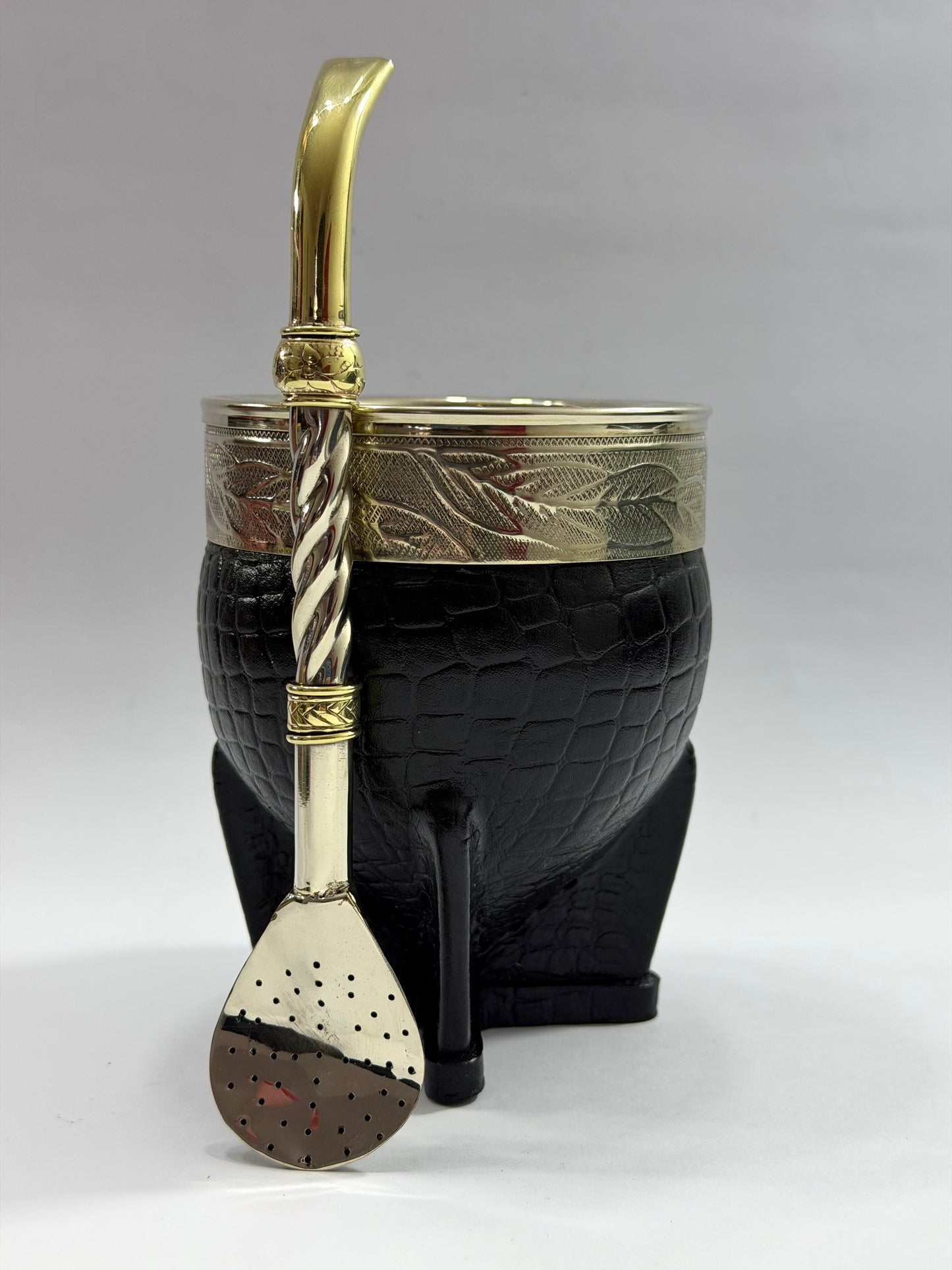 Mate Imperial Interior Acero Inoxidable Cuero Croco Negro  Diseño #4