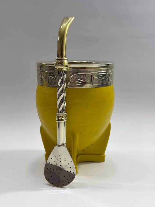 Mate imperial Amarillo de calabaza Virola Cincelada Modelo #5