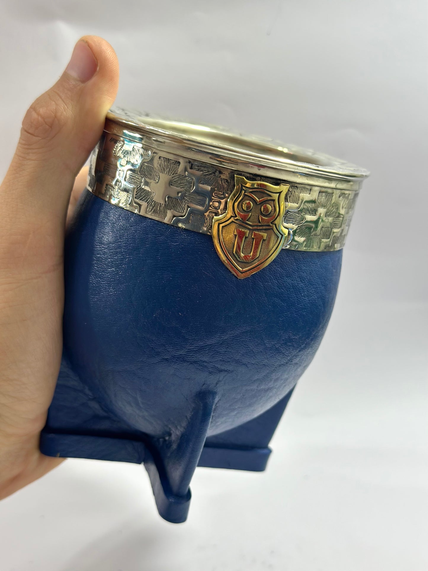 Mate Imperial Azul de Calabaza Personalizado Universidad De Chile+ Bombillon de Alpaca trenzada personalizado