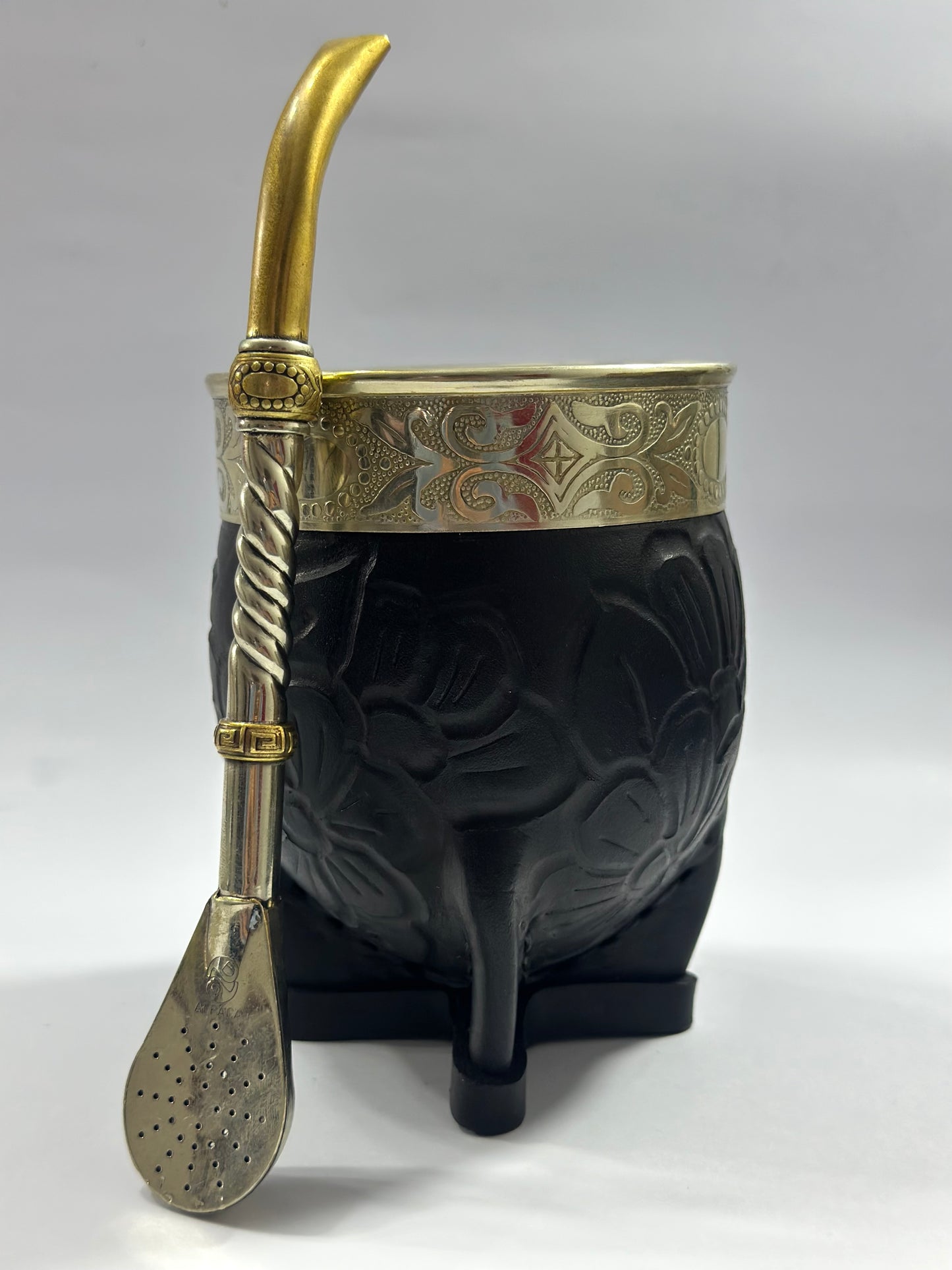Mate Imperial Cuero Labrado Diseño Flor