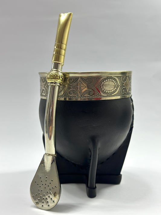 Mate imperial Negro  de calabaza virola Cincelada Modelo #2