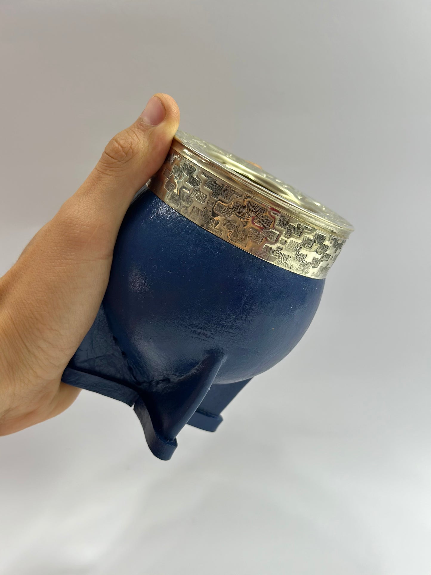 Mate Imperial Azul De Calabaza Virola cincelada Diseño #1