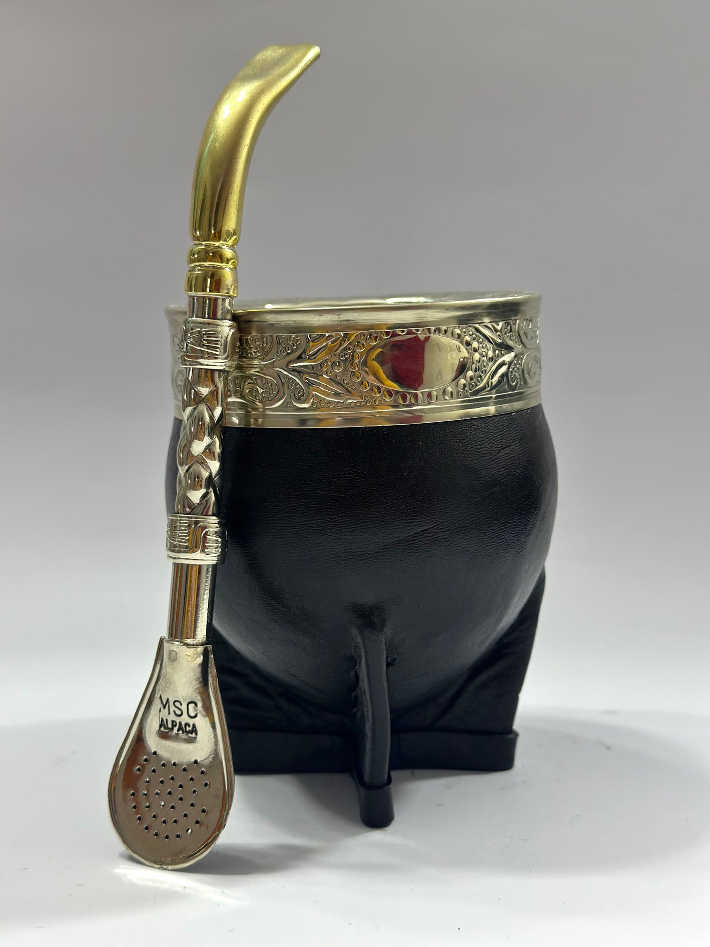 Mate imperial Negro  de calabaza virola Cincelada Modelo #2