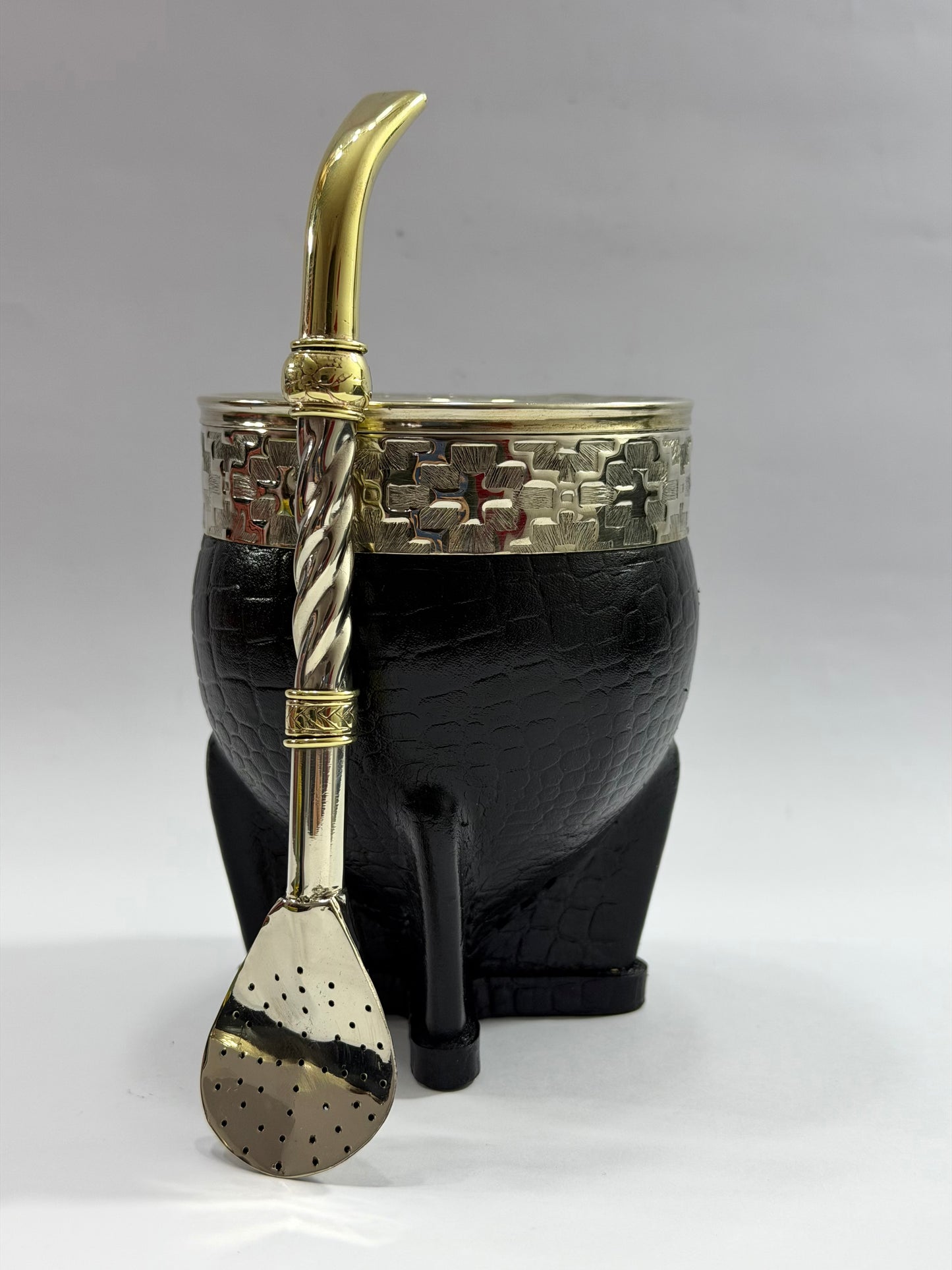 Mate Imperial Interior Acero Inoxidable Cuero Croco Negro  Diseño #1