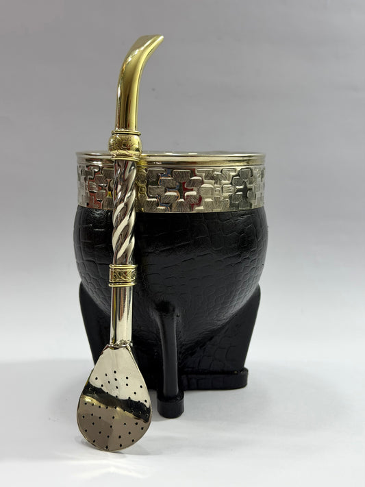 Mate Imperial Interior Acero Inoxidable Cuero Croco Negro  Diseño #1