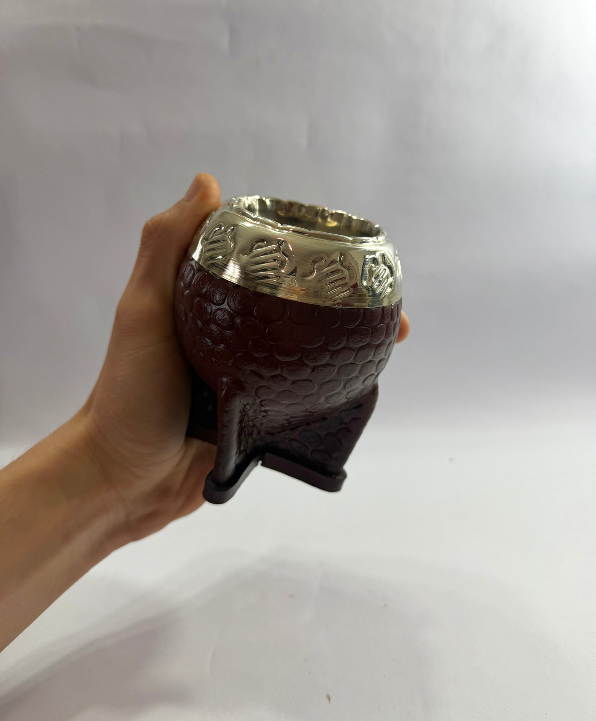 Mate Torpedo Café Borravino de Acero trabajado en cuero croco + Virola Uruguaya