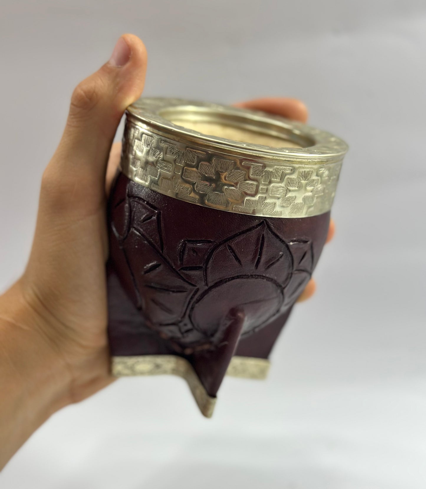 Mate Imperial Premium Café Borravino Base reforzada Labrado Diseño Flor