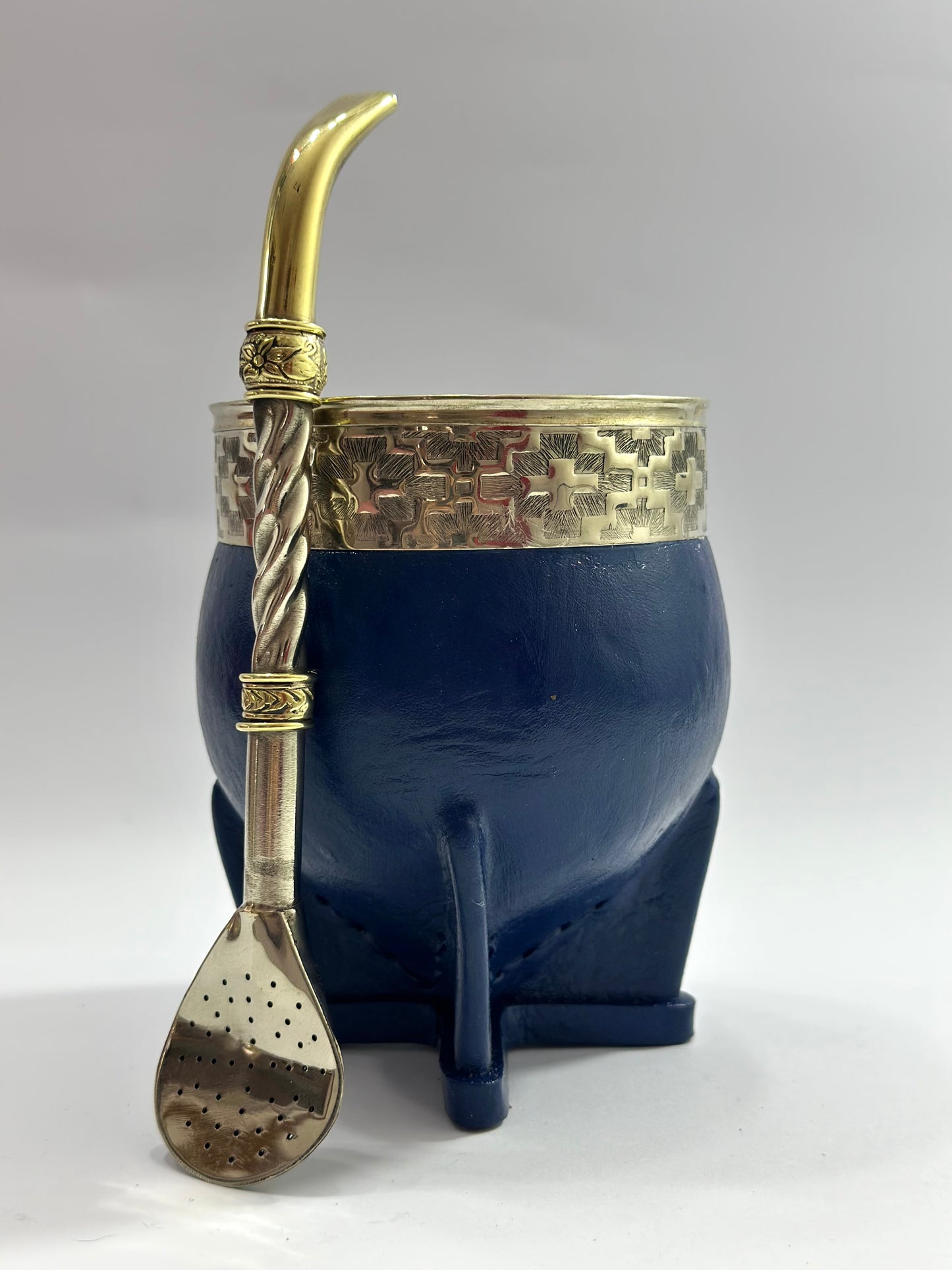 Mate Imperial Azul De Calabaza Virola cincelada Diseño #1
