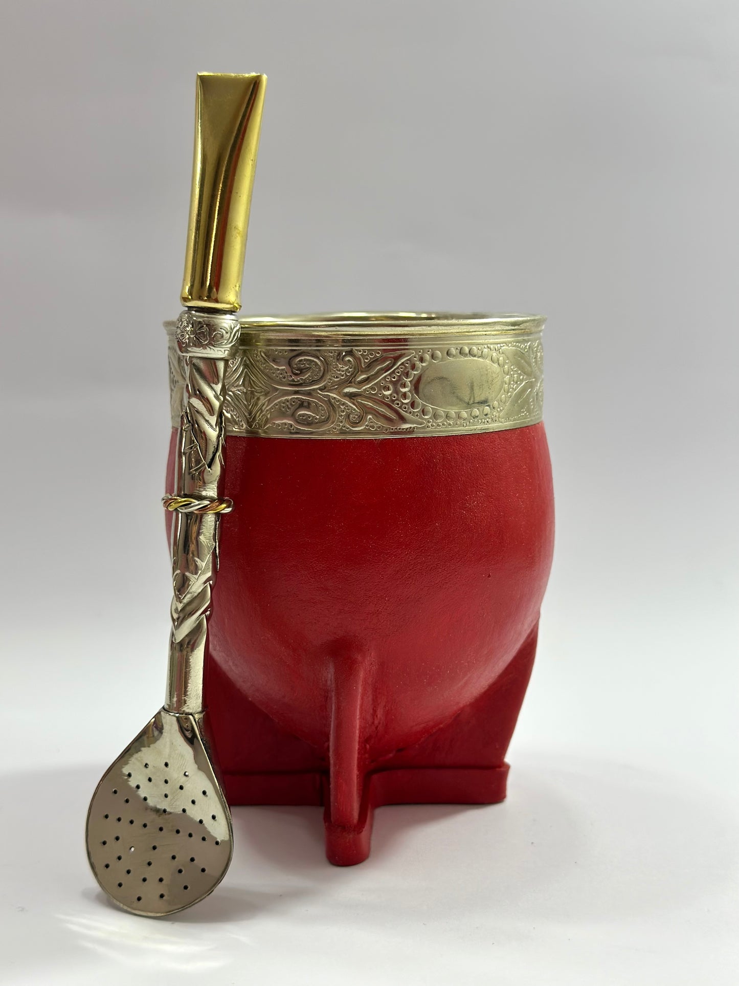 Mate Imperial Rojo De Calabaza Virola Cincelada Diseño #2