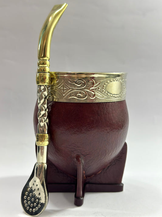 Mate Imperial Café Borravino de Calabaza #2 + Bombillón De Alpaca Trenzada Pico De Loro