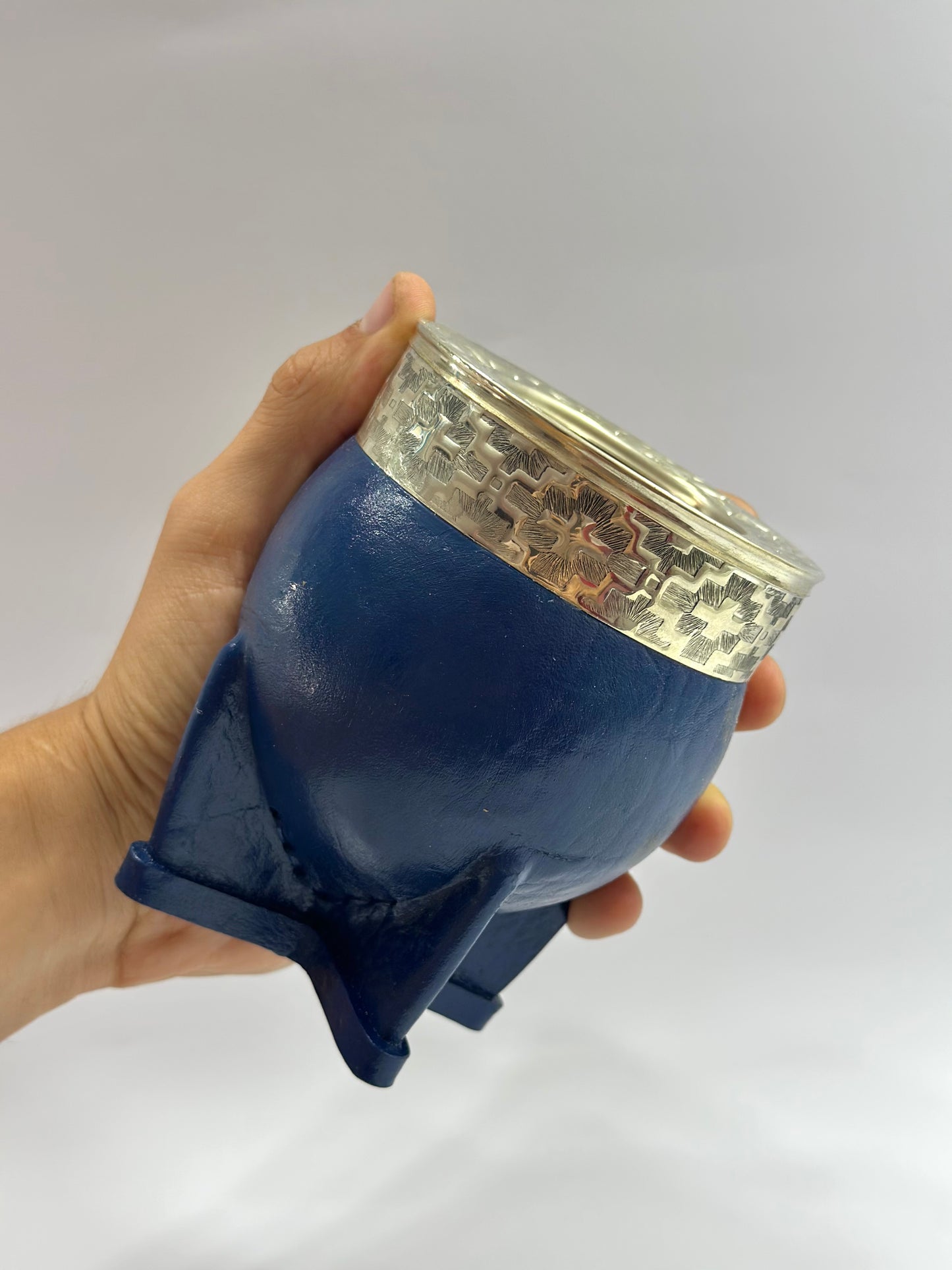 Mate Imperial Azul De Calabaza Virola cincelada Diseño #1