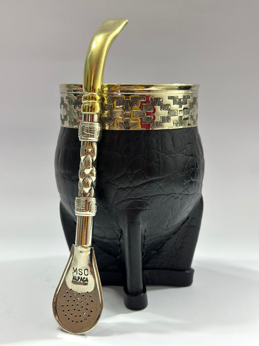 Mate imperial Negro de calabaza Cuero Croco Diseño #1