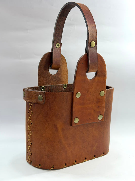 Matera de cuero tradicional 2 compartimentos Cuero Café