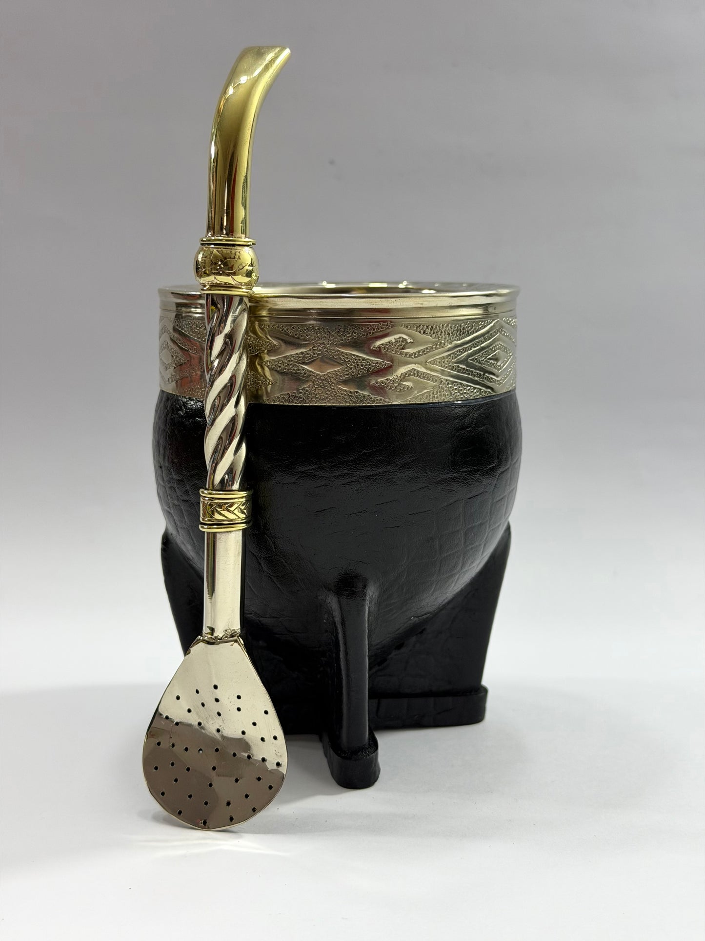 Mate Imperial Interior Acero Inoxidable Cuero Croco Negro  Diseño #5